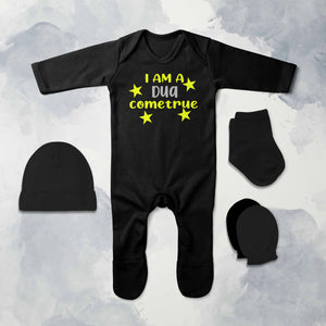 Dua Come True Eid Jumpsuit with Cap, Mittens and Booties Romper Set for Baby Boy - KidsFashionVilla