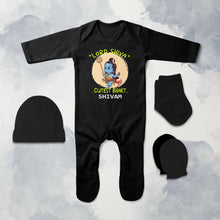 Load image into Gallery viewer, Custom Name Cutest Bhakt Mahashivratri Jumpsuit with Cap, Mittens and Booties Romper Set for Baby Boy - KidsFashionVilla
