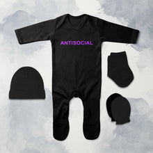 Load image into Gallery viewer, Antisocial Minimal Jumpsuit with Cap, Mittens and Booties Romper Set for Baby Boy - KidsFashionVilla

