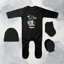 Load image into Gallery viewer, Custom Name Its My First Bakra Eid Jumpsuit with Cap, Mittens and Booties Romper Set for Baby Boy - KidsFashionVilla

