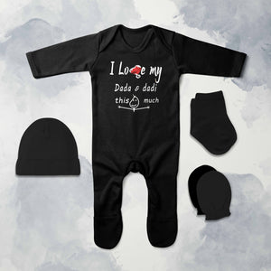 I Love My Dada And Dadi Jumpsuit with Cap, Mittens and Booties Romper Set for Baby Boy - KidsFashionVilla