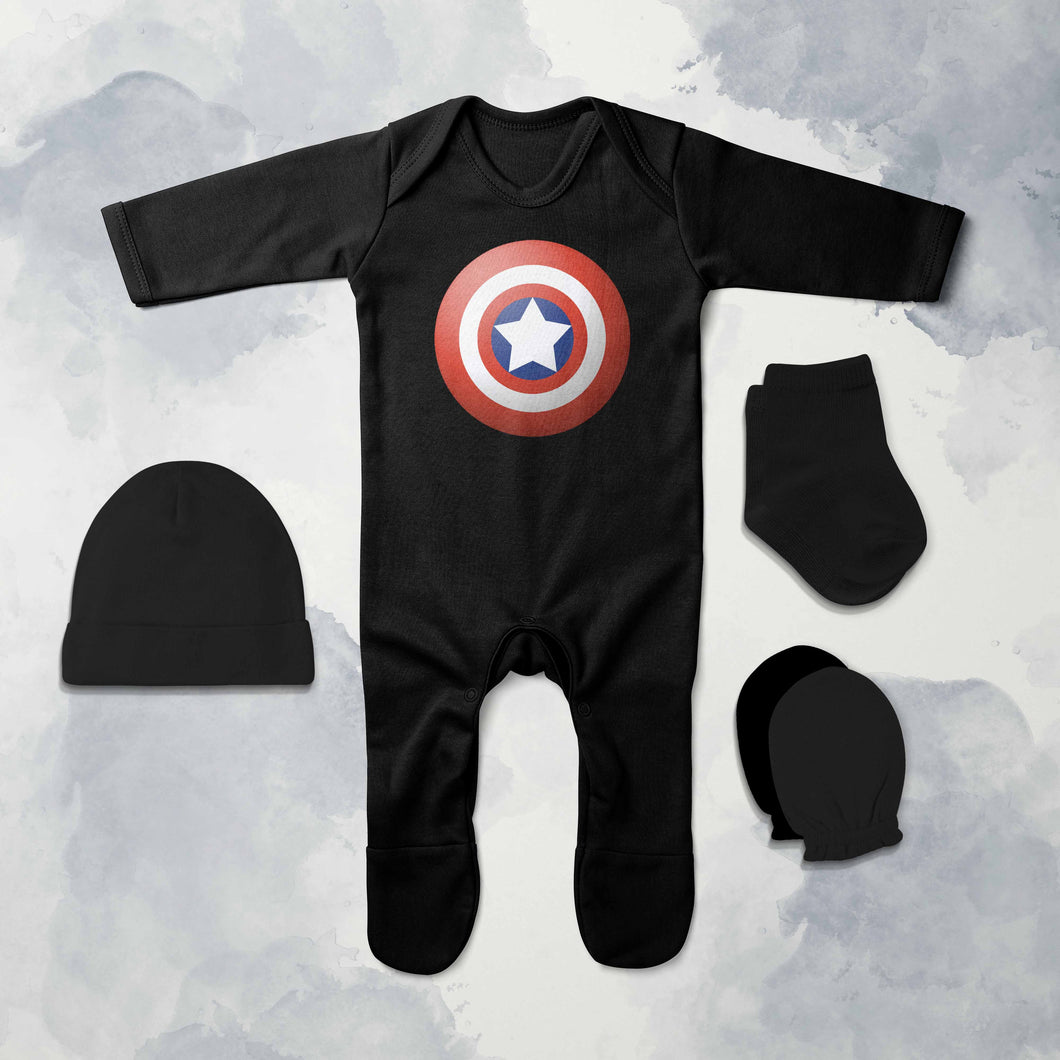 Superhero Cartoon Jumpsuit with Cap, Mittens and Booties Romper Set for Baby Boy - KidsFashionVilla