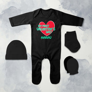 Custom Name 1st Valentine Jumpsuit with Cap, Mittens and Booties Romper Set for Baby Boy - KidsFashionVilla