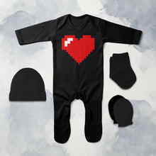 Load image into Gallery viewer, 8 Bit Heart Minimal Jumpsuit with Cap, Mittens and Booties Romper Set for Baby Girl - KidsFashionVilla
