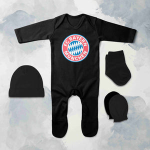 FC Bayern Munchen Logo Jumpsuit with Cap, Mittens and Booties Romper Set for Baby Boy - KidsFashionVilla