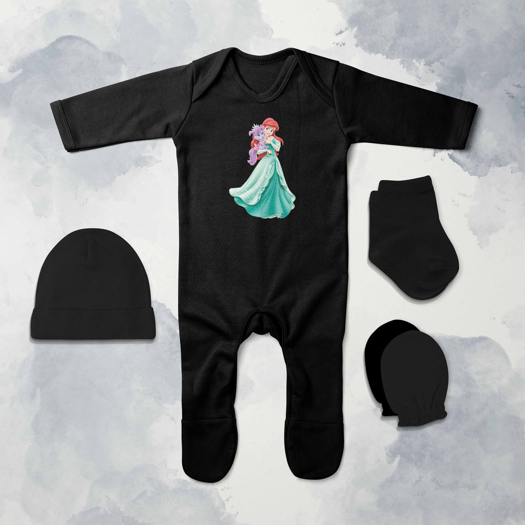 Most Beautiful Princess Cartoon Jumpsuit with Cap, Mittens and Booties Romper Set for Baby Boy - KidsFashionVilla