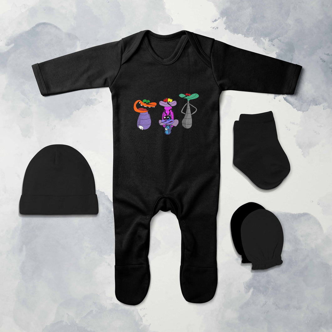 Most Funny Friends Cartoon Jumpsuit with Cap, Mittens and Booties Romper Set for Baby Boy - KidsFashionVilla