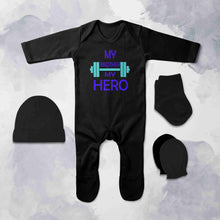 Load image into Gallery viewer, My Brother My Hero Jumpsuit with Cap, Mittens and Booties Romper Set for Baby Boy - KidsFashionVilla
