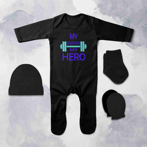 My Brother My Hero Jumpsuit with Cap, Mittens and Booties Romper Set for Baby Boy - KidsFashionVilla