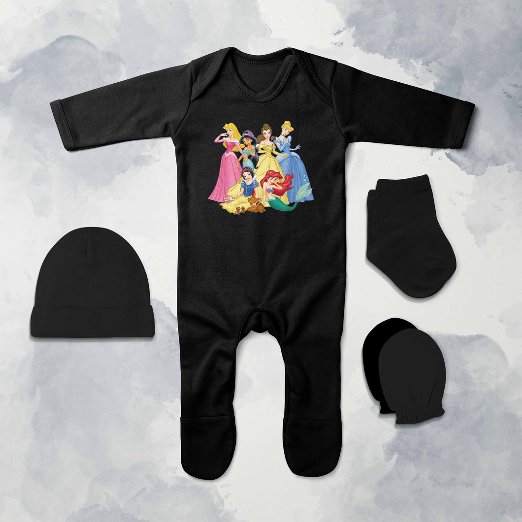 Beautiful Princess Cartoon Jumpsuit with Cap, Mittens and Booties Romper Set for Baby Boy - KidsFashionVilla