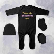 Load image into Gallery viewer, I Have Best Mom Ever Jumpsuit with Cap, Mittens and Booties Romper Set for Baby Girl - KidsFashionVilla
