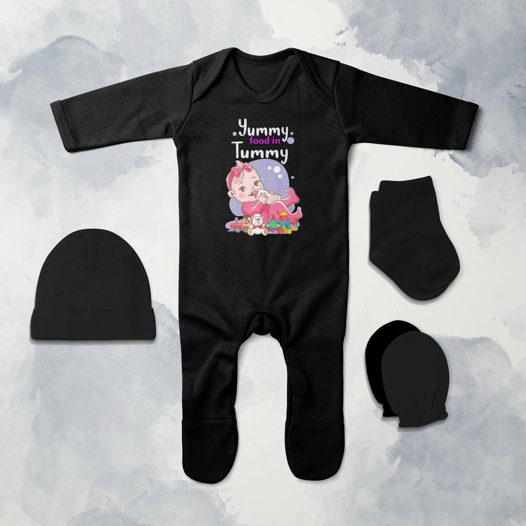 Yummy Food Jumpsuit with Cap, Mittens and Booties Romper Set for Baby Boy - KidsFashionVilla