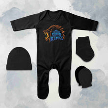 Load image into Gallery viewer, IPL CSK Chennai Super King Logo Jumpsuit with Cap, Mittens and Booties Romper Set for Baby Boy - KidsFashionVilla
