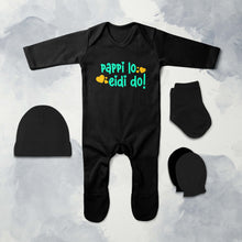 Load image into Gallery viewer, Pappi Lo Eidi do Eid Jumpsuit with Cap, Mittens and Booties Romper Set for Baby Boy - KidsFashionVilla
