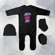 Load image into Gallery viewer, Happy Wali Holi Jumpsuit with Cap, Mittens and Booties Romper Set for Baby Boy - KidsFashionVilla
