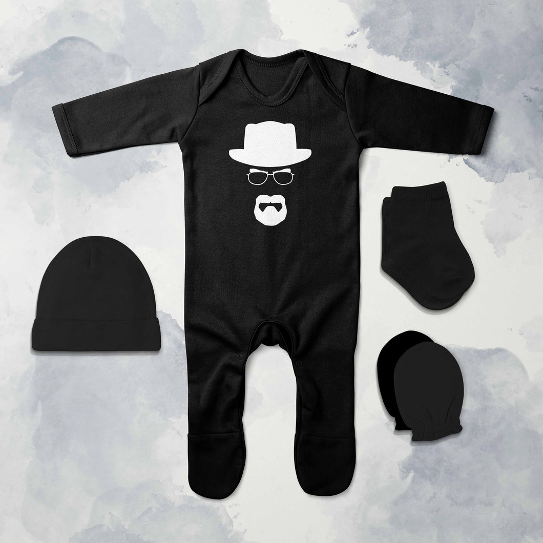 Heisenberg Breaking Bad Web Series Jumpsuit with Cap, Mittens and Booties Romper Set for Baby Boy - KidsFashionVilla