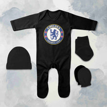 Load image into Gallery viewer, Chelsea Fc Logo Jumpsuit with Cap, Mittens and Booties Romper Set for Baby Girl - KidsFashionVilla
