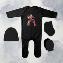 Load image into Gallery viewer, Superhero Cartoon Jumpsuit with Cap, Mittens and Booties Romper Set for Baby Boy - KidsFashionVilla
