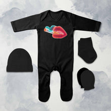 Load image into Gallery viewer, Smokey lips Minimal Jumpsuit with Cap, Mittens and Booties Romper Set for Baby Boy - KidsFashionVilla
