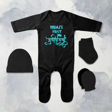 Load image into Gallery viewer, Custom Name First Gudipadwa Jumpsuit with Cap, Mittens and Booties Romper Set for Baby Boy - KidsFashionVilla
