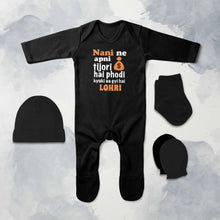 Load image into Gallery viewer, Nani Ki Tijori Lohri Jumpsuit with Cap, Mittens and Booties Romper Set for Baby Boy - KidsFashionVilla
