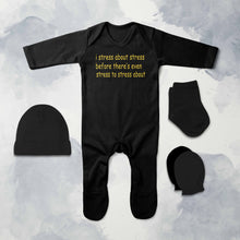 Load image into Gallery viewer, I Stress Minimal Jumpsuit with Cap, Mittens and Booties Romper Set for Baby Boy - KidsFashionVilla
