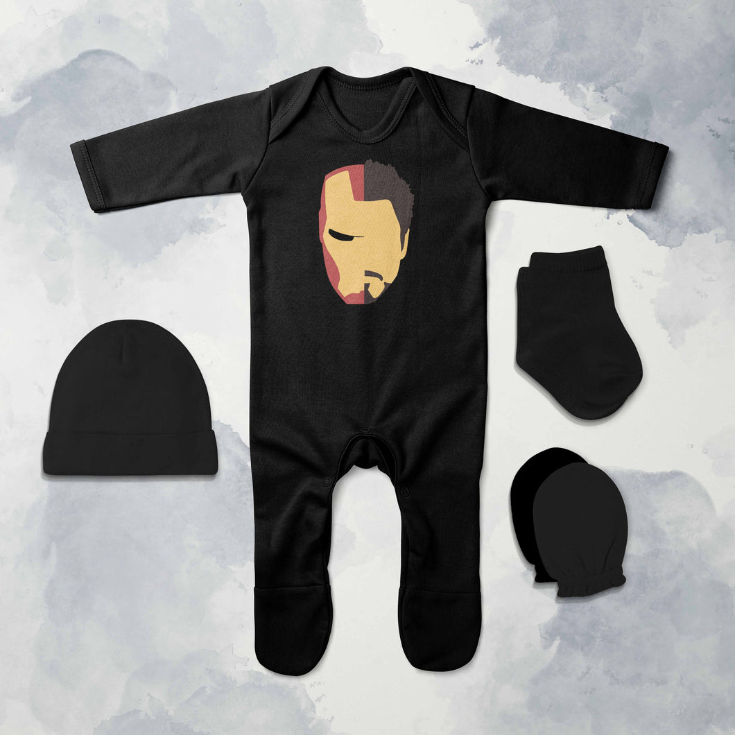 Iron Man Web Series Jumpsuit with Cap, Mittens and Booties Romper Set for Baby Boy - KidsFashionVilla