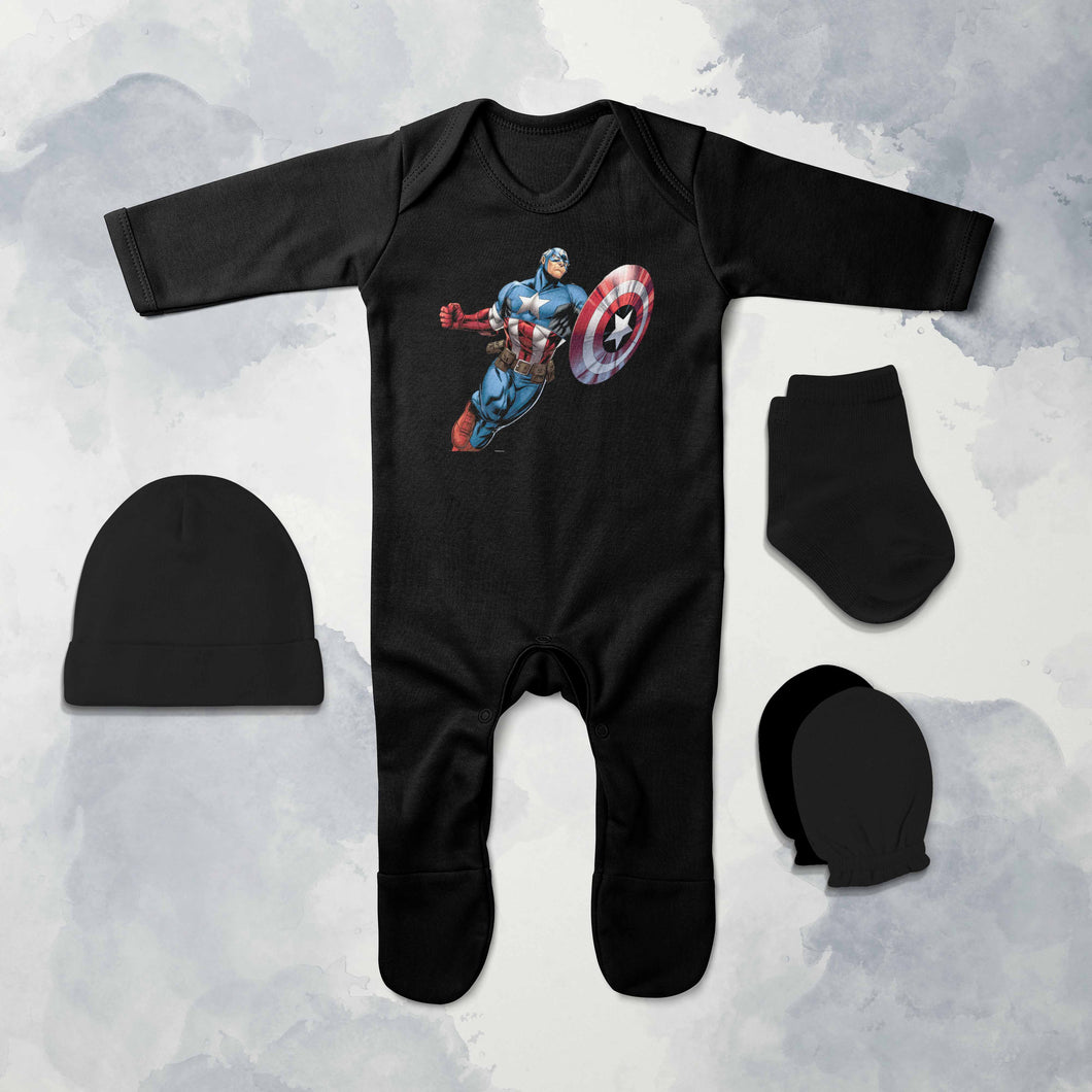 Superhero Cartoon Jumpsuit with Cap, Mittens and Booties Romper Set for Baby Boy - KidsFashionVilla