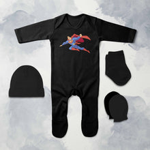 Load image into Gallery viewer, Smart Flying Superhero Cartoon Jumpsuit with Cap, Mittens and Booties Romper Set for Baby Boy - KidsFashionVilla
