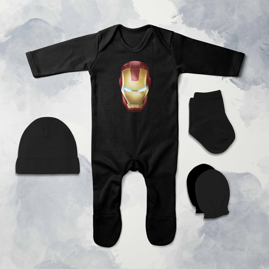 Famous Superhero Cartoon Jumpsuit with Cap, Mittens and Booties Romper Set for Baby Boy - KidsFashionVilla