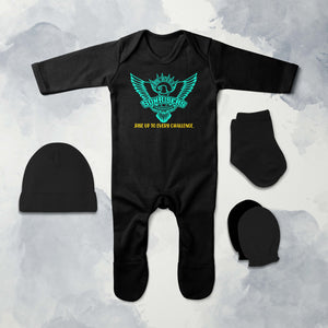 Custom Name IPL SRH Sunrisers Hyderabad Jumpsuit with Cap, Mittens and Booties Romper Set for Baby Boy - KidsFashionVilla