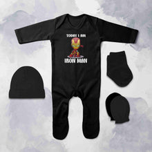 Load image into Gallery viewer, Superhero Quotes Jumpsuit with Cap, Mittens and Booties Romper Set for Baby Boy - KidsFashionVilla
