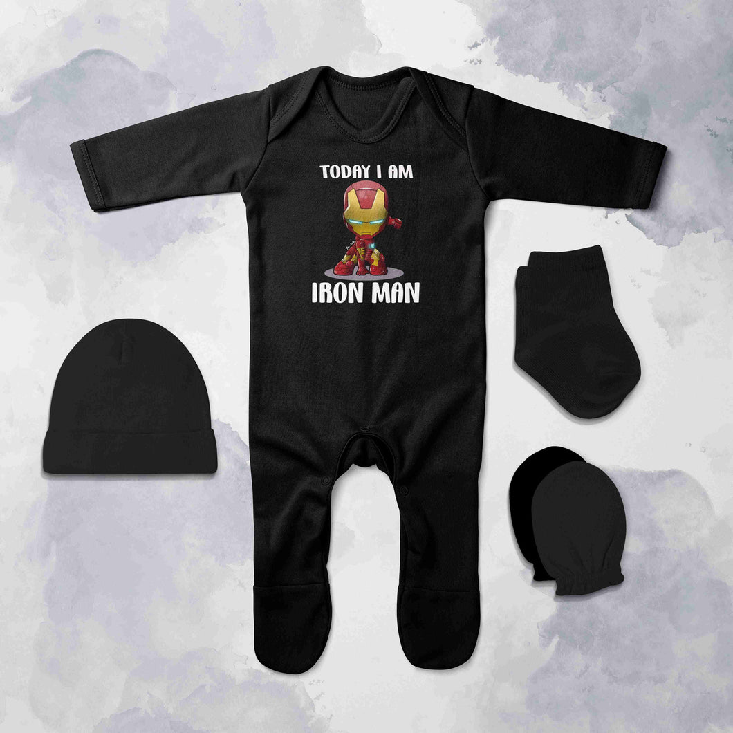 Superhero Quotes Jumpsuit with Cap, Mittens and Booties Romper Set for Baby Boy - KidsFashionVilla