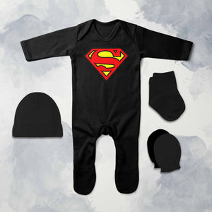 Iconic Superhero Cartoon Jumpsuit with Cap, Mittens and Booties Romper Set for Baby Boy - KidsFashionVilla