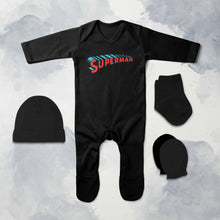 Load image into Gallery viewer, Superhero Cartoon Jumpsuit with Cap, Mittens and Booties Romper Set for Baby Boy - KidsFashionVilla
