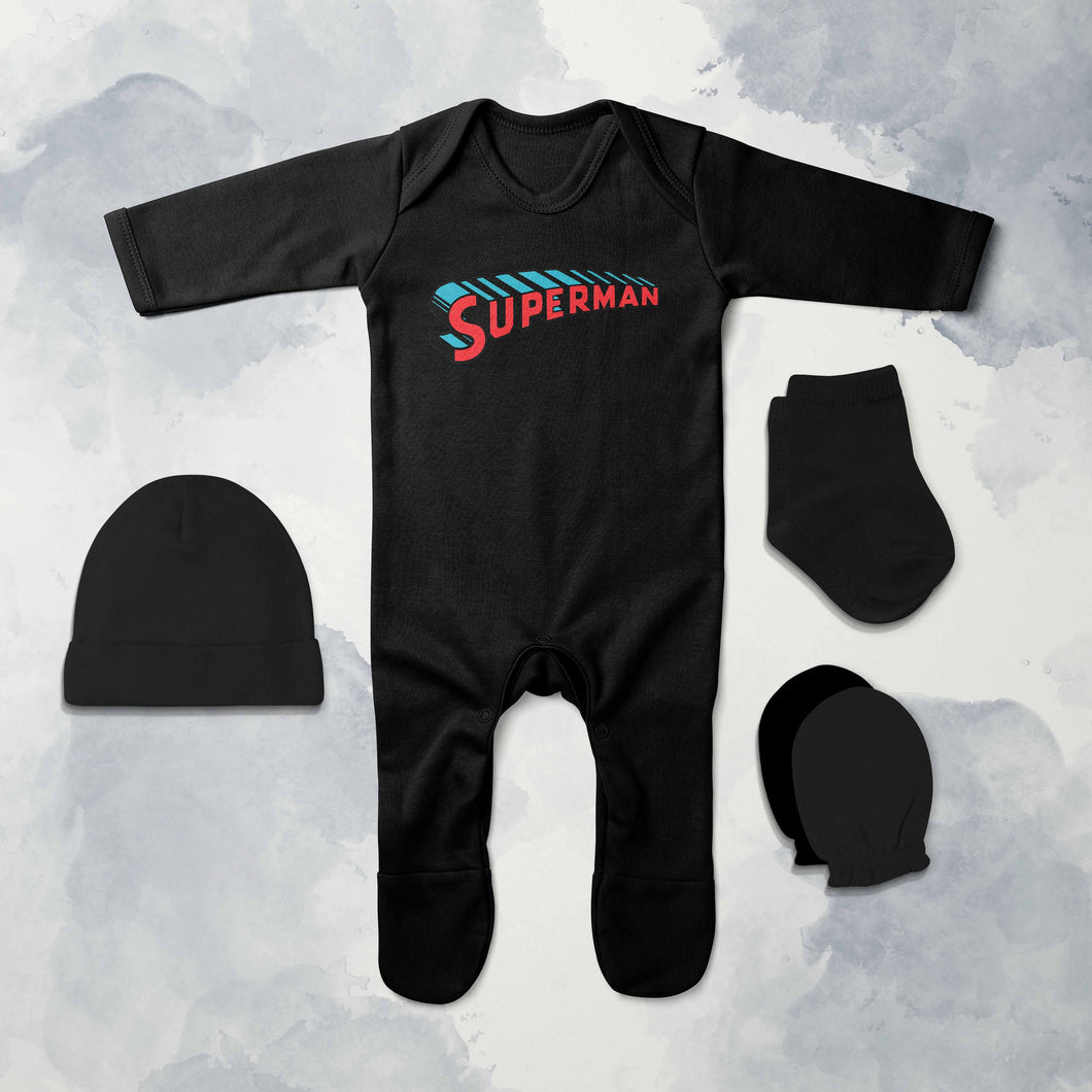 Superhero Cartoon Jumpsuit with Cap, Mittens and Booties Romper Set for Baby Boy - KidsFashionVilla