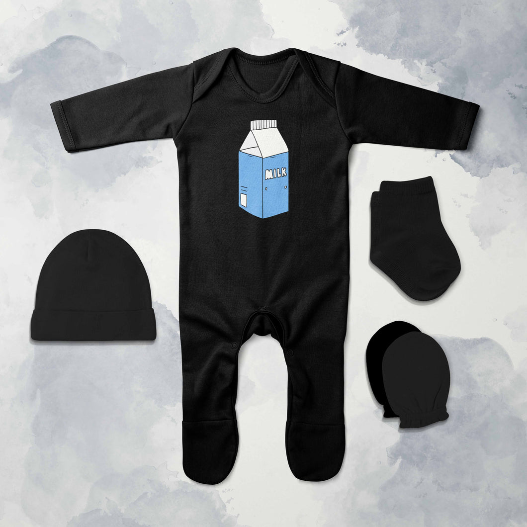 Milk Minimal Jumpsuit with Cap, Mittens and Booties Romper Set for Baby Boy - KidsFashionVilla