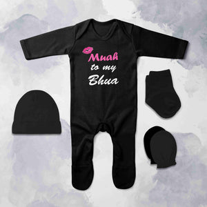 Muah To My Bua Jumpsuit with Cap, Mittens and Booties Romper Set for Baby Boy - KidsFashionVilla