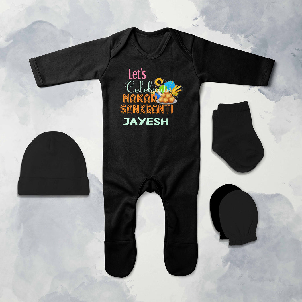 Makar Sankranti Jumpsuit with Cap, Mittens and Booties Romper Set for Baby Boy - KidsFashionVilla