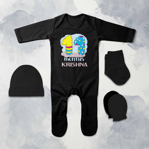 11 Month Birthday Design Jumpsuit with Cap, Mittens and Booties Romper Set for Baby Boy - KidsFashionVilla