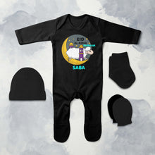 Load image into Gallery viewer, Custom Name Eid Al Adha Bakra Eid Mubarak Jumpsuit with Cap, Mittens and Booties Romper Set for Baby Girl - KidsFashionVilla
