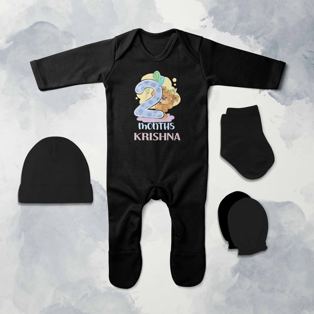 2 Month Birthday Teddy Design Jumpsuit with Cap, Mittens and Booties Romper Set for Baby Boy - KidsFashionVilla