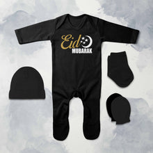 Load image into Gallery viewer, Eid Mubarak Eid Jumpsuit with Cap, Mittens and Booties Romper Set for Baby Boy - KidsFashionVilla
