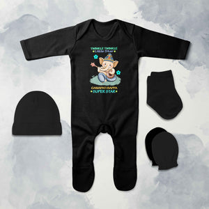 Twinkle Twinkle Little Star Ganpati Bappa Superstar Ganesh Chaturthi Jumpsuit with Cap, Mittens and Booties Romper Set for Baby Girl - KidsFashionVilla