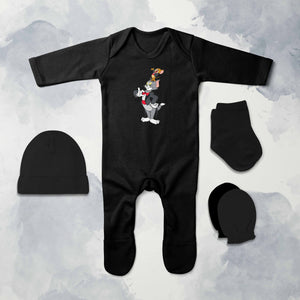 Friends Cartoon Jumpsuit with Cap, Mittens and Booties Romper Set for Baby Boy - KidsFashionVilla