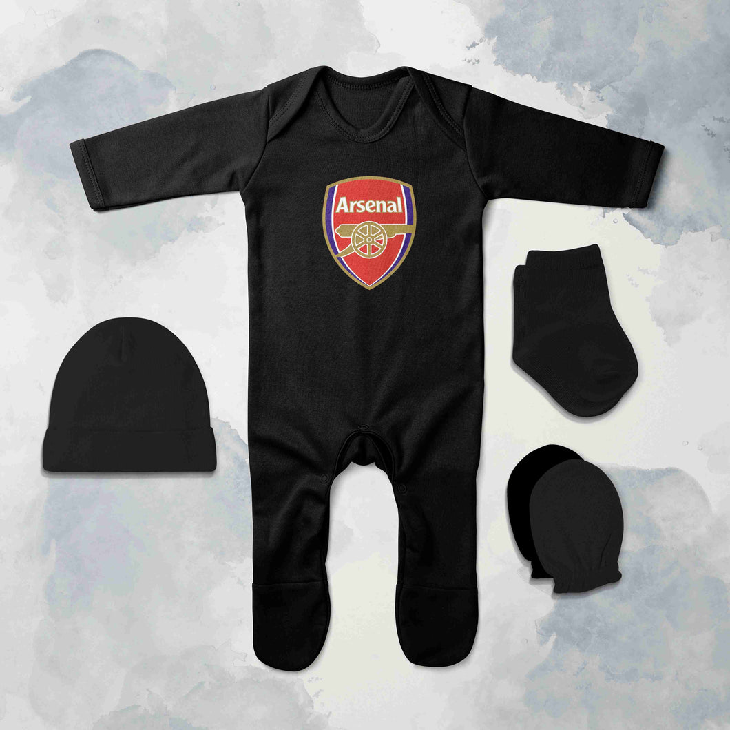 Arsenal Jumpsuit with Cap, Mittens and Booties Romper Set for Baby Boy - KidsFashionVilla