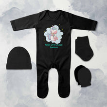 Load image into Gallery viewer, Custom Name Papas Little Phuljadi Diwali Jumpsuit with Cap, Mittens and Booties Romper Set for Baby Girl - KidsFashionVilla
