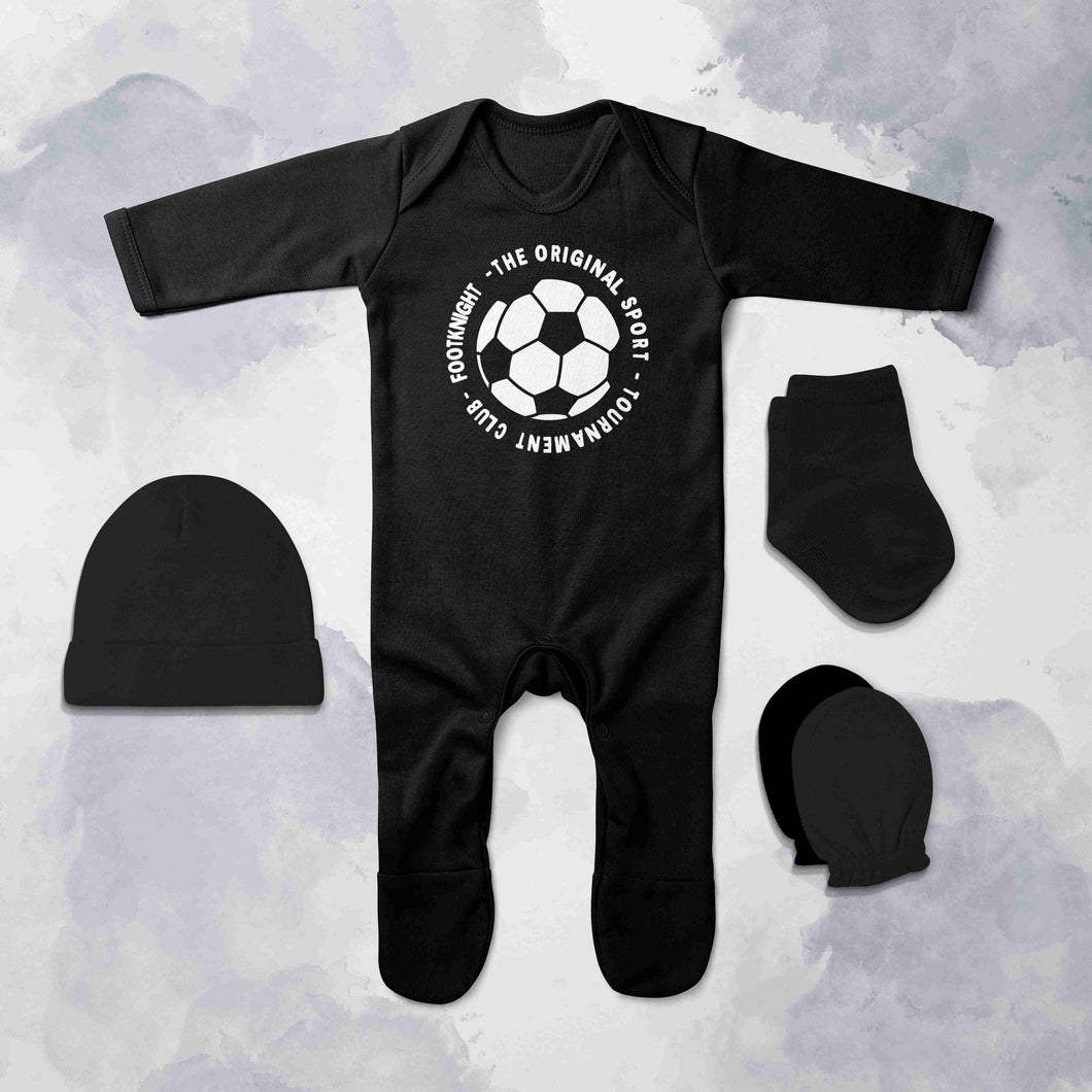 Football Quotes Jumpsuit with Cap, Mittens and Booties Romper Set for Baby Boy - KidsFashionVilla