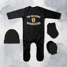 Load image into Gallery viewer, My Second Navratri Jumpsuit with Cap, Mittens and Booties Romper Set for Baby Boy - KidsFashionVilla
