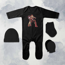 Load image into Gallery viewer, Superhero Cartoon Jumpsuit with Cap, Mittens and Booties Romper Set for Baby Girl - KidsFashionVilla
